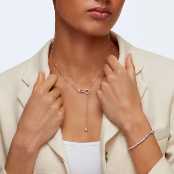 σε σχήμα υ swarovski infinity άπειρο λευκό επιμετάλλωση σε ροζ χρυσαφί τόνο swarovski 5521346