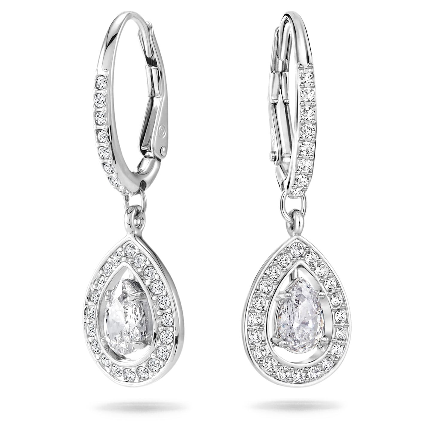 Angelic earrings Pear cut crystal, White, Rhodium plated